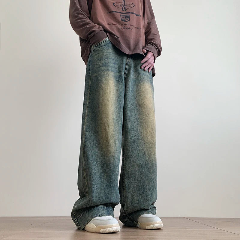 Vintage blå baggy jeans för män