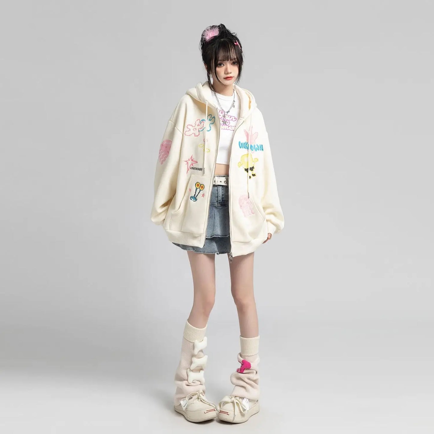 Y2k Zipper Hoodie Oversized Anime Mönster