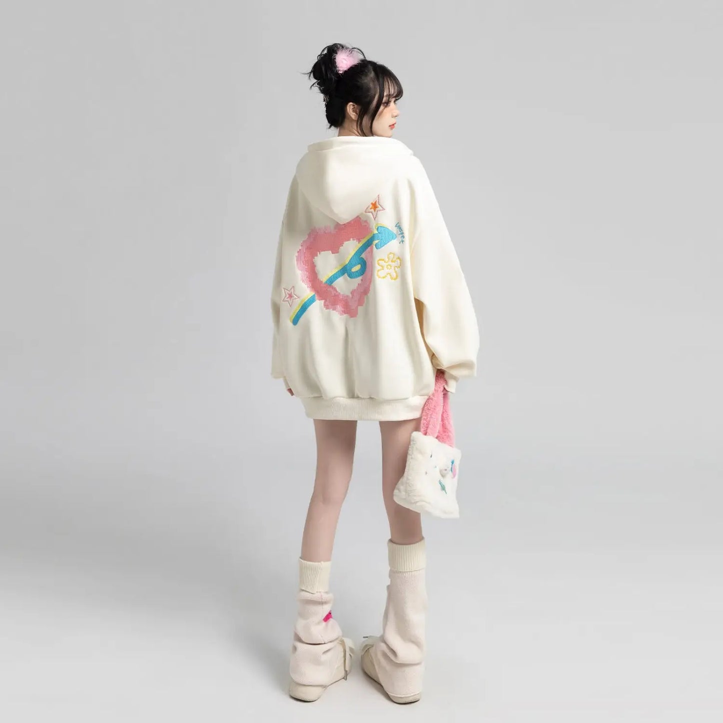 Y2k Zipper Hoodie Oversized Anime Mönster