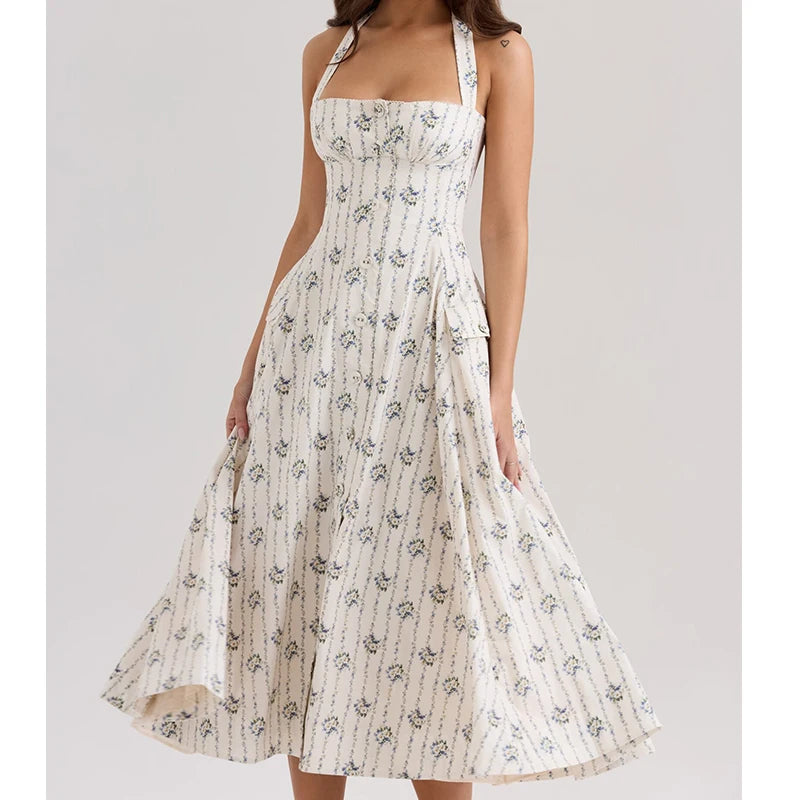 Vintage Floral Elegant Klänning För Sommaren