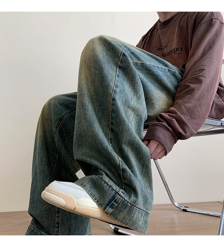 Vintage blå baggy jeans för män