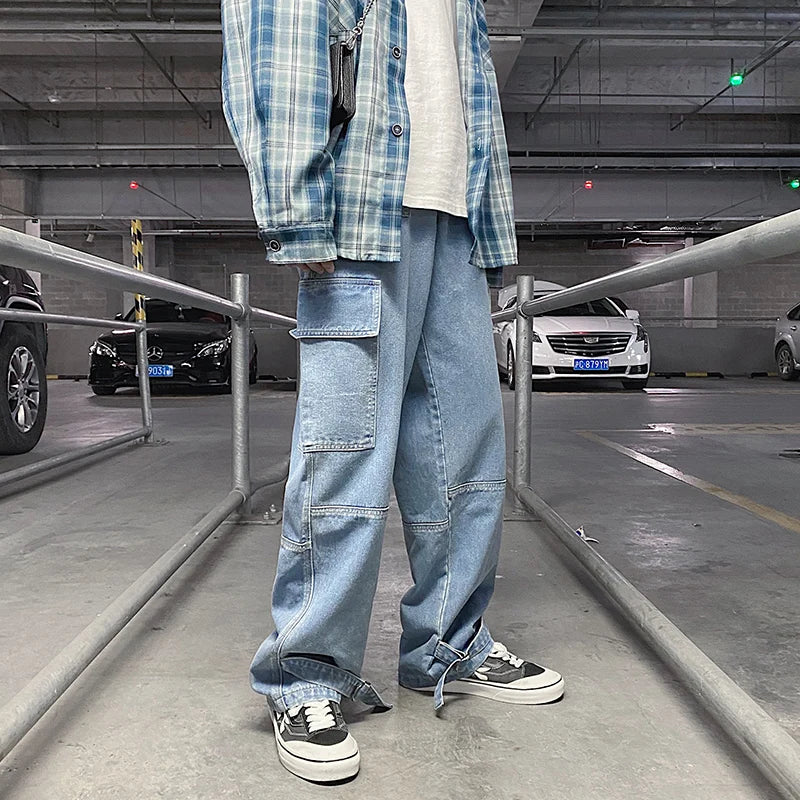 MĂ€n's Wide-Leg Denim Cargo Jeans