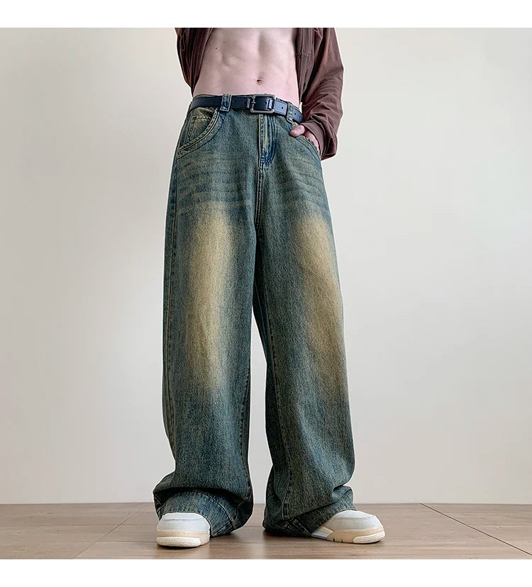 Vintage blå baggy jeans för män