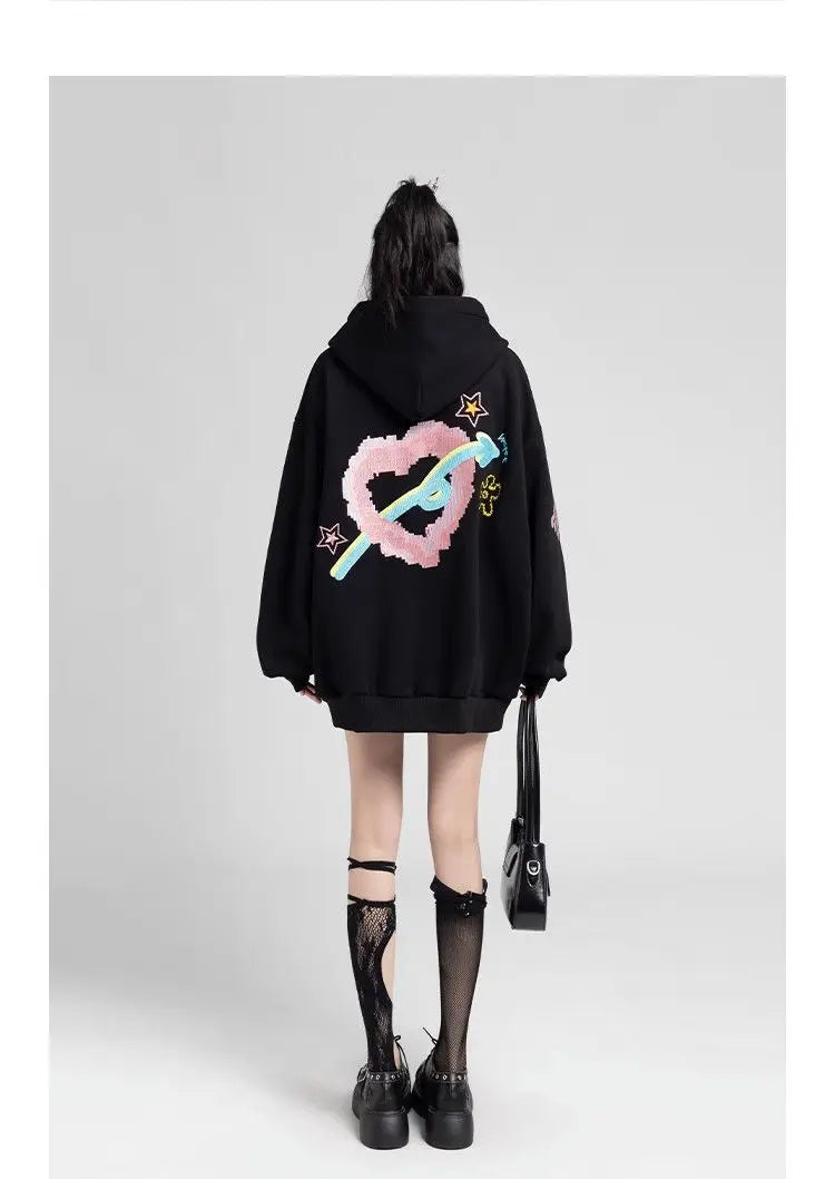 Y2k Zipper Hoodie Oversized Anime Mönster