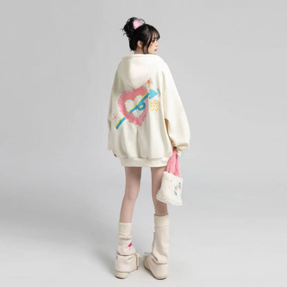 Y2k Zipper Hoodie Oversized Anime Mönster