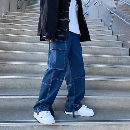 Män's Wide-Leg Denim Cargo Jeans