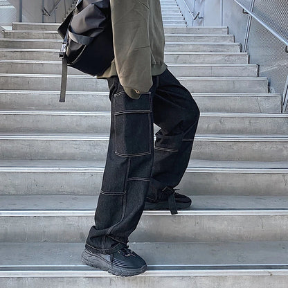 Män's Wide-Leg Denim Cargo Jeans