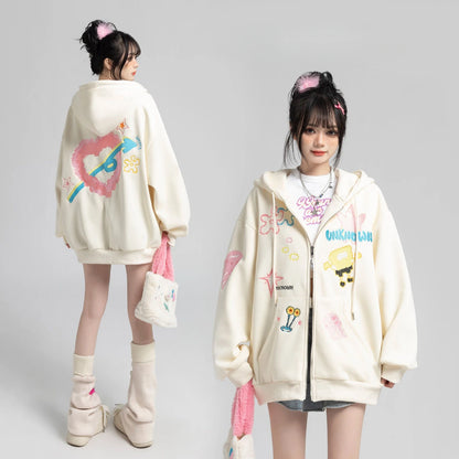 Y2k Zipper Hoodie Oversized Anime Mönster